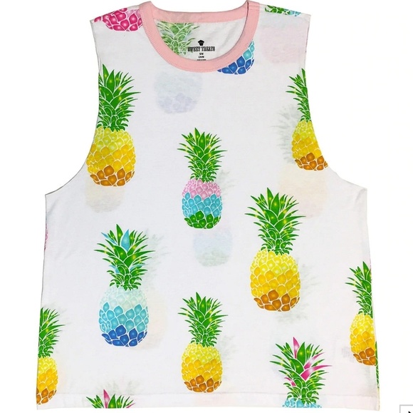 Tops - (S/M left) Women's Colorful Pineapples Tank